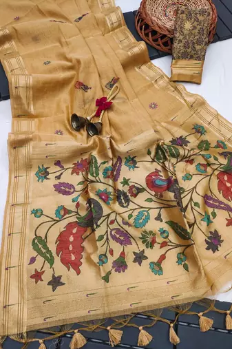 cream color printed cotton saree with blouse