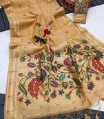 cream color printed cotton saree with blouse