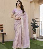 lavender color linen art silk saree with plain blouse