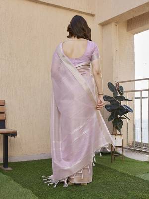 lavender color linen art silk saree with plain blouse 4