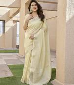 cream color linen art silk saree with plain blouse