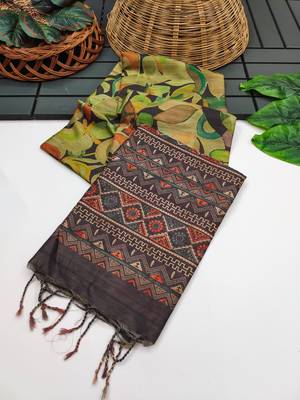 brown color tussar art silk saree with blouse 1