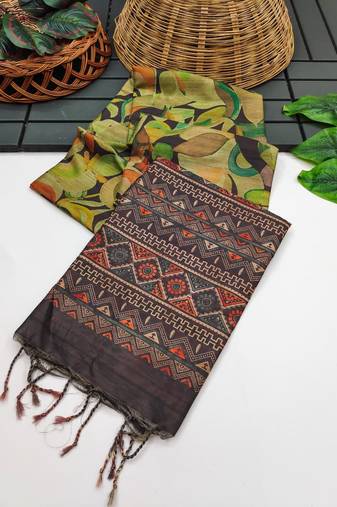 brown color tussar art silk saree with blouse
