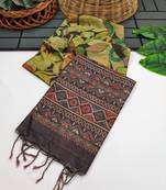 brown color tussar art silk saree with blouse