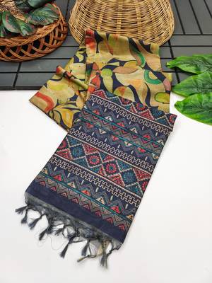  blue color tussar art silk saree with blouse 1