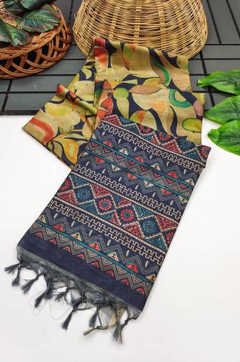  blue color tussar art silk saree with blouse