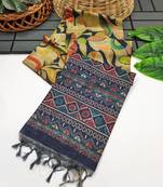  blue color tussar art silk saree with blouse