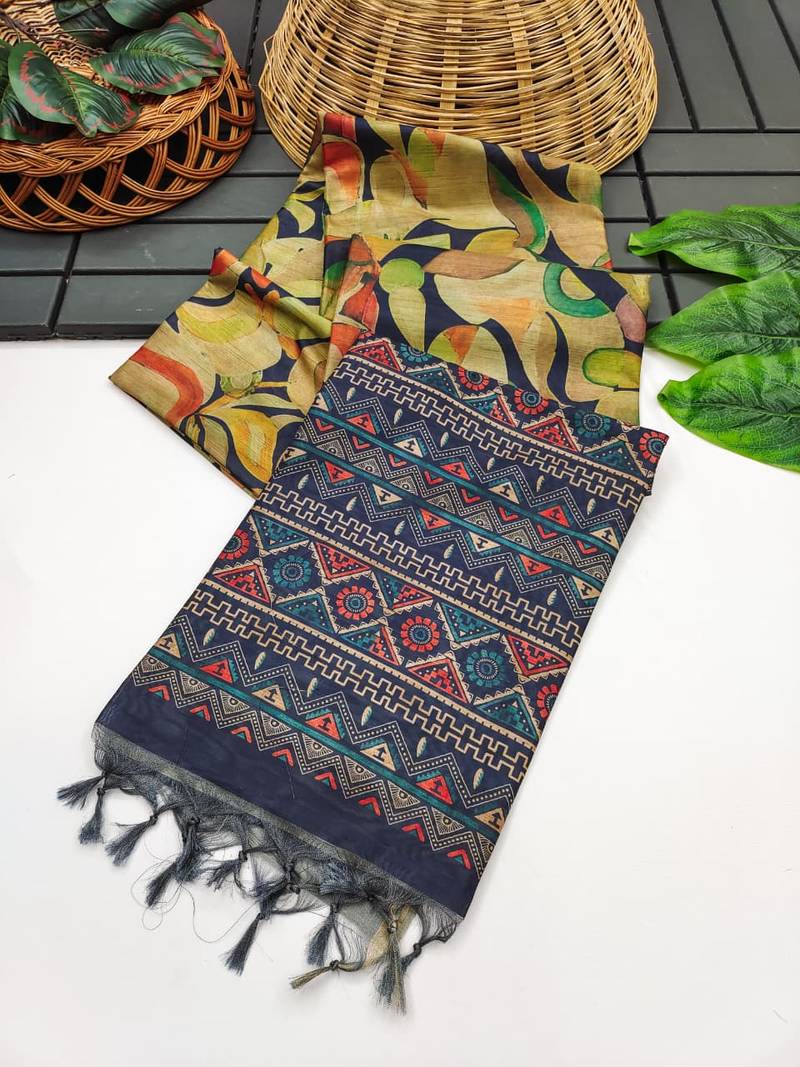  blue color tussar art silk saree with blouse