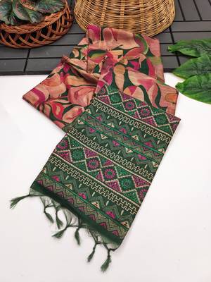 dark green color tussar art silk saree with blouse 1