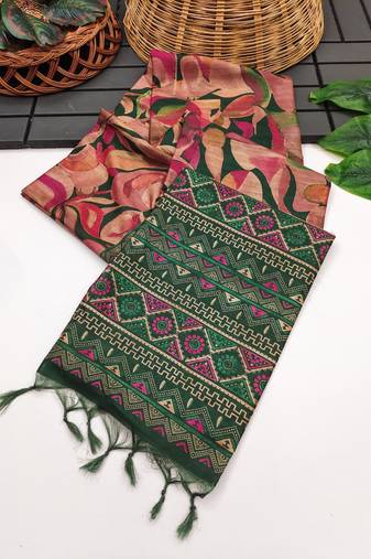 dark green color tussar art silk saree with blouse