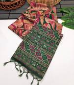 dark green color tussar art silk saree with blouse