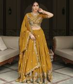 mustard embroidered vichitra lehenga choli set