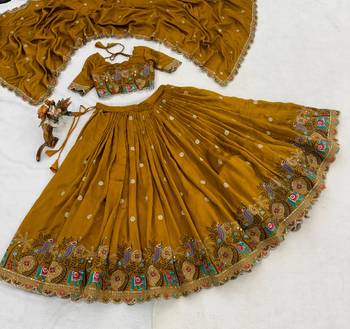 mustard embroidered vichitra lehenga choli set 4