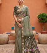 multi  soft pure muga cotton  saree with meenakari  weaving  motifs and contrast blouse