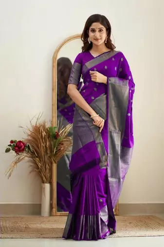 Purple silk blend banarasi jaquard designer saree with blouse