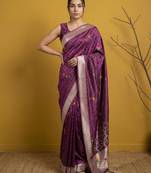 soft organza meenakari woven saree with jamdani zari pallu and brocade blouse