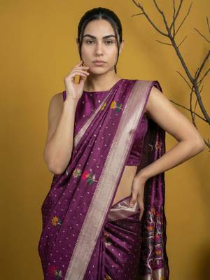 soft organza meenakari woven saree with jamdani zari pallu and brocade blouse 4