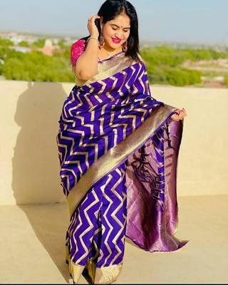 Blue silk blend banarasi jaquard designer saree with blouse 2