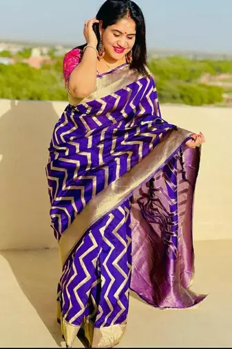 Blue silk blend banarasi jaquard designer saree with blouse