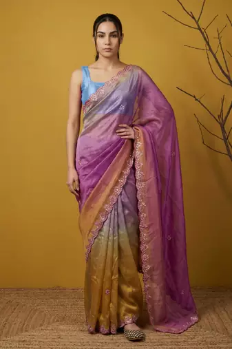 fendy satin designer saree with gotapatti work and cutwork piping border