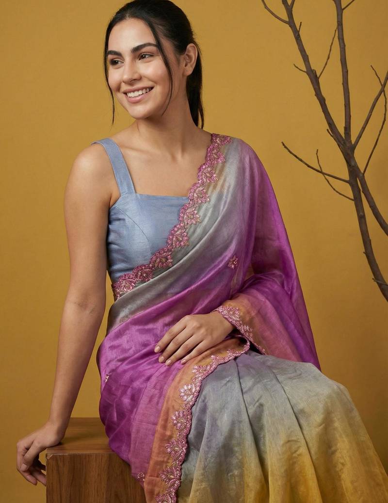 fendy satin designer saree with gotapatti work and cutwork piping border