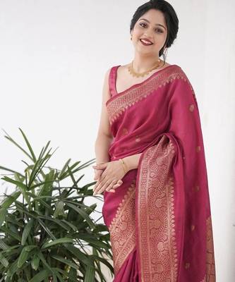 Pink silk blend banarasi jaquard designer saree with blouse 2