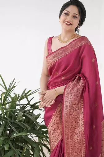 Pink silk blend banarasi jaquard designer saree with blouse