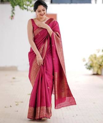 Pink silk blend banarasi jaquard designer saree with blouse 4