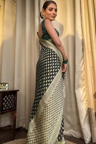Green silk blend banarasi jaquard designer saree with blouse