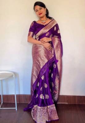 Purple silk blend banarasi jaquard designer saree with blouse 2