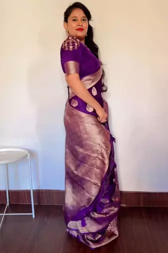 Purple silk blend banarasi jaquard designer saree with blouse