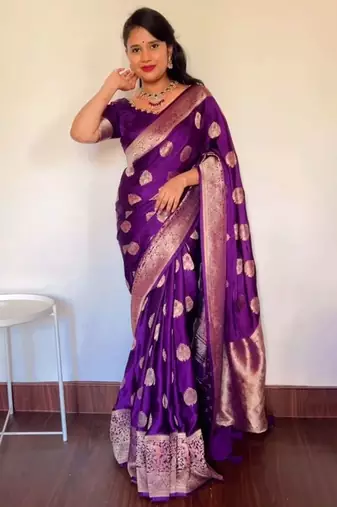 Purple silk blend banarasi jaquard designer saree with blouse