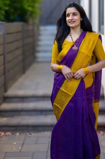 Purple silk blend banarasi jaquard designer saree with blouse