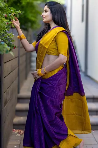 Purple silk blend banarasi jaquard designer saree with blouse