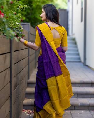 Purple silk blend banarasi jaquard designer saree with blouse 4