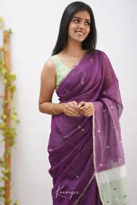 Wine linen slub jaquard designer saree with blouse 2