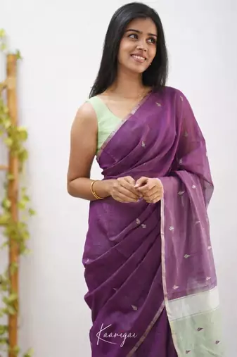 Wine linen slub jaquard designer saree with blouse
