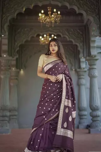 Wine linen slub jaquard designer saree with blouse
