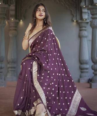 Wine linen slub jaquard designer saree with blouse 3