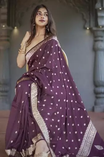 Wine linen slub jaquard designer saree with blouse