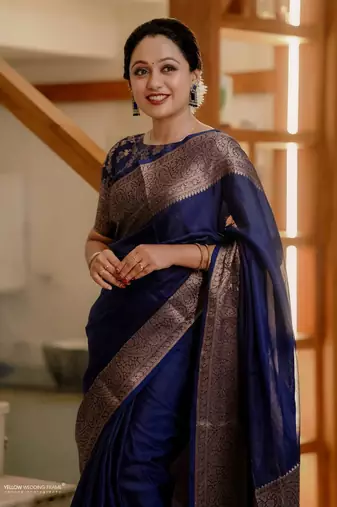Blue soft silk blend banarasi jacuard work designer saree with blouse