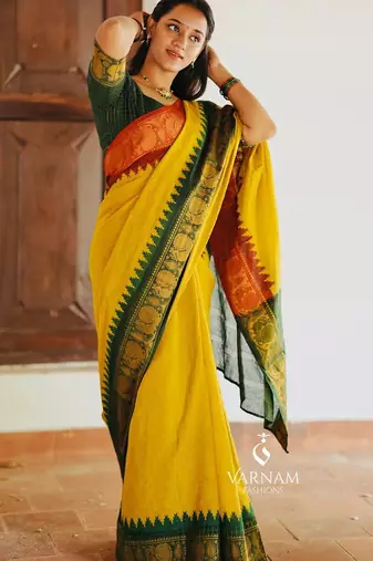 Mustard silk blend banarasi jaquard designer saree with blouse