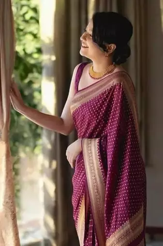Wine silk blend banarasi jaquard designer saree with blouse