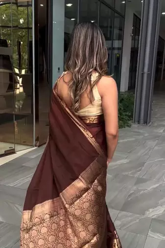 Maroon silk blend banarasi jaquard designer saree with blouse