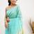 Turquoise soft linen slub jacuard work designer saree with blouse