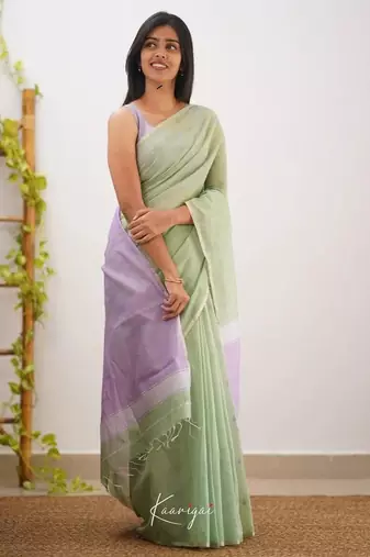 Green linen slub jaquard designer saree with blouse