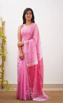 Pink linen slub jaquard designer saree with blouse 2