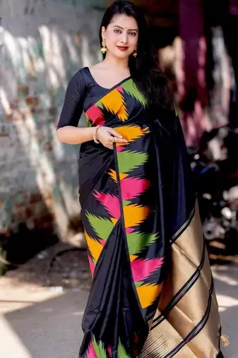 Black silk blend banarasi jaquard designer saree with blouse