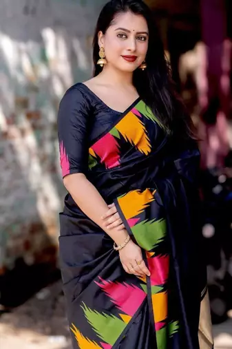 Black silk blend banarasi jaquard designer saree with blouse