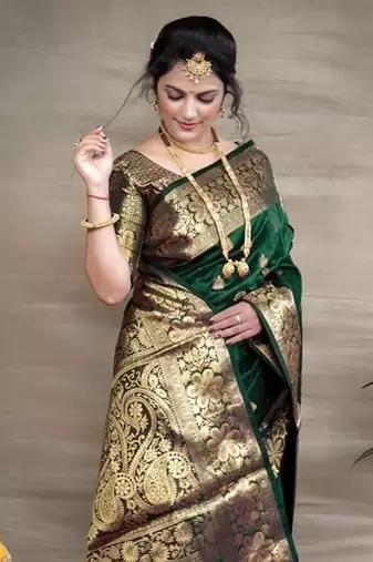Green silk blend banarasi jaquard designer saree with blouse